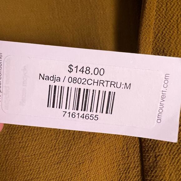 Amour Vert Nadja Mustard Yellow Square Neck Button Front Cropped Peplum Top M - Picture 13 of 13